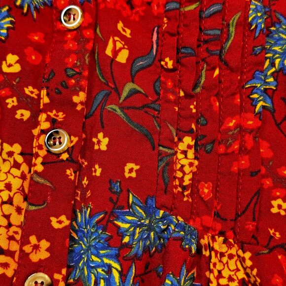Maeve by Anthropologie Blouse Women's Medium Red Floral Button Front Long Sleeve - Picture 7 of 13